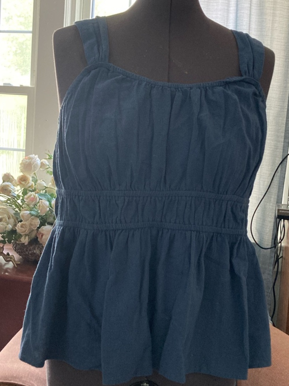 Wonderly Navy Blue Gathered Waist Tank Top